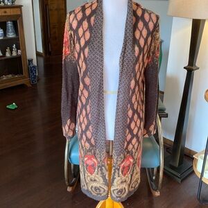 CHICOS long duster open front cardigan. 100% acrylic. Size small/medium. Floral.